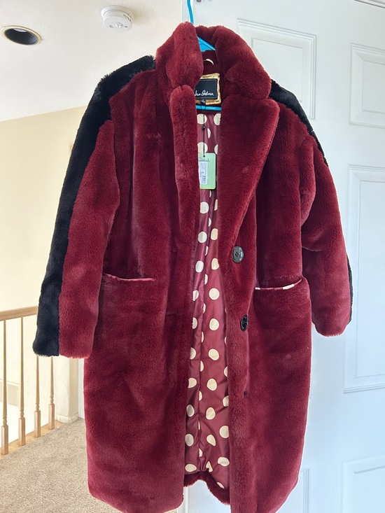 Sam Edelman Jackets & Blazers - Sam Edelman Burgundy Faux Fur Coat with Black Accents